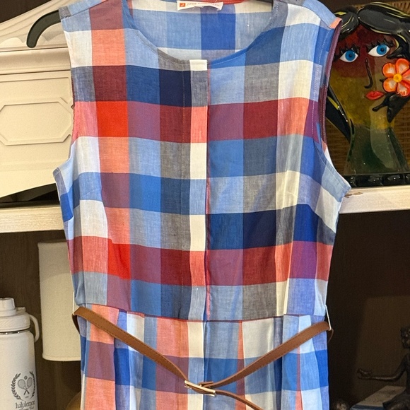 Jude Connally Large L Pauline stretch linen dress nwt plaid - Picture 6 of 7